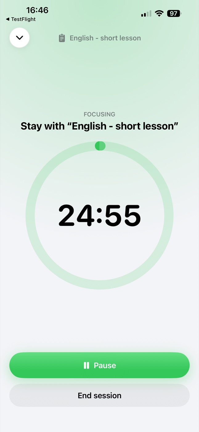 HabitsFlow Pomodoro focus timer counting down